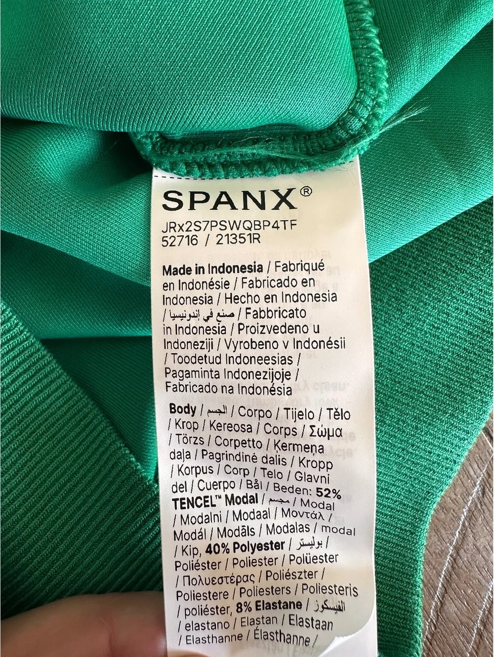 SPANX Airpiqué Long Sleeve Crewneck Top Field Green Women’s Small 21351R